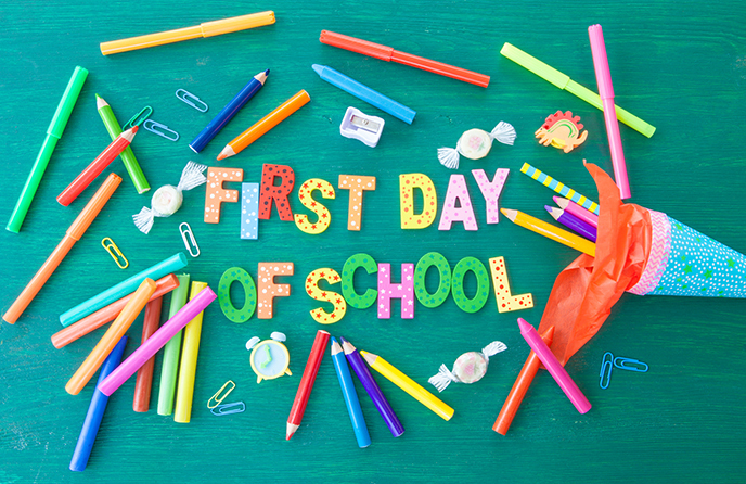 first day of school on chalkboard