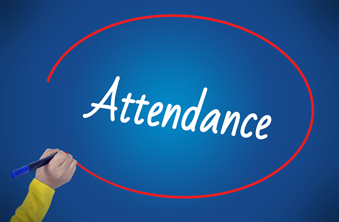 attendance word on blue background